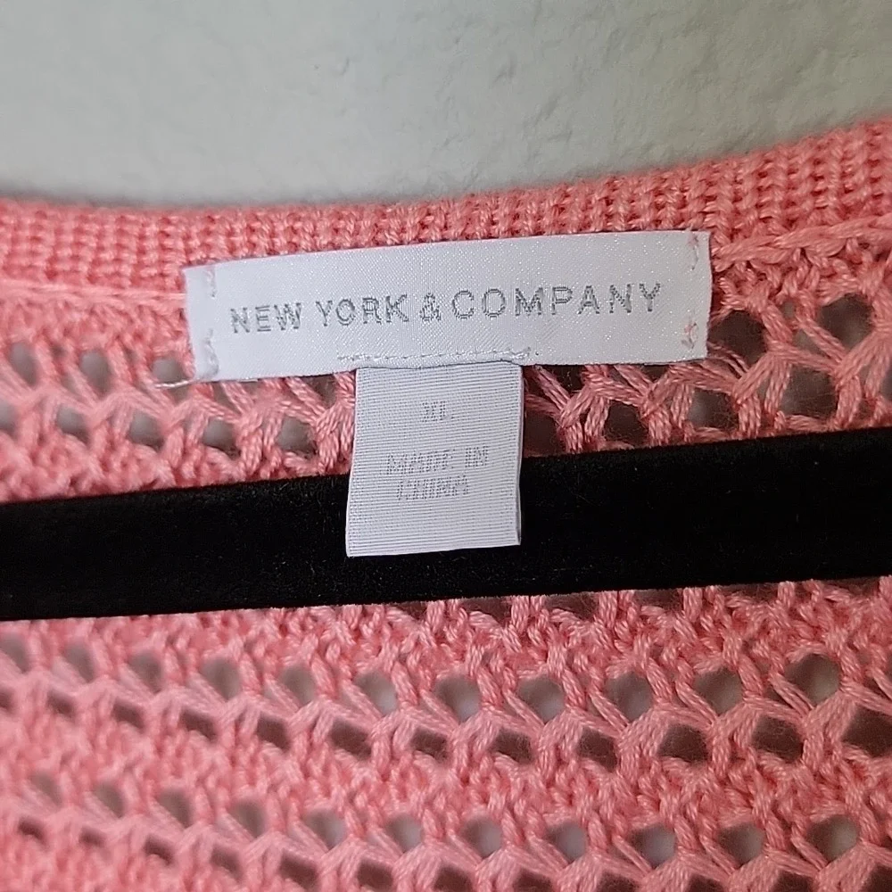 New York & Company Pink Summer Open Knit Crochet Short Sleeve Top XL